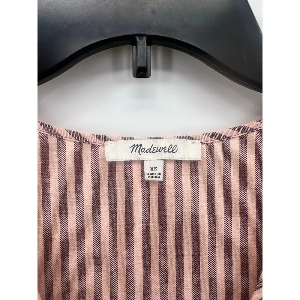 Madewell Striped Puff Sleeve Peplum Wrap Top XS 100% Cotton